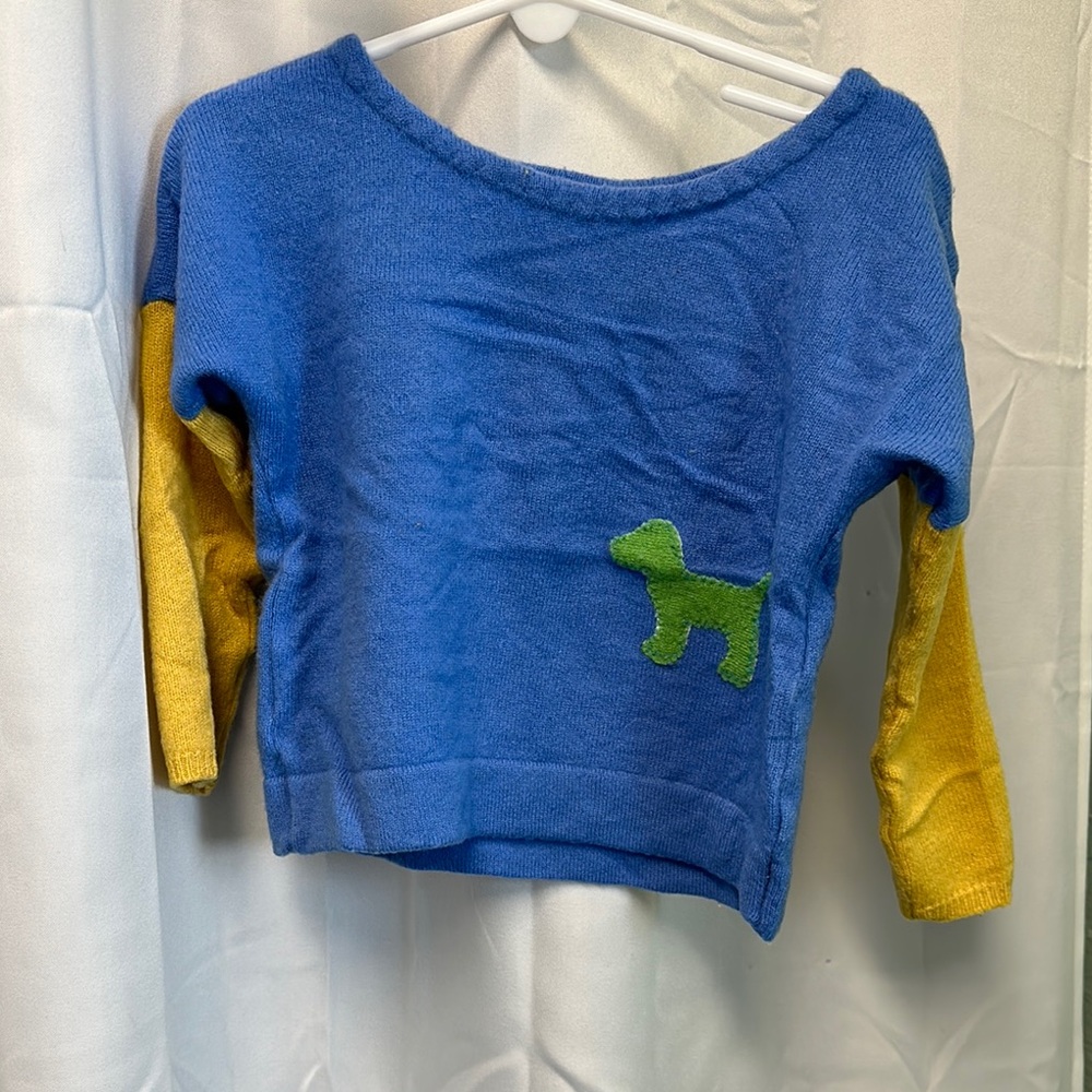 Colorful Kids Sweater with Green Dog Patch